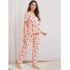 imageFloerns Womens Cartoon Print Short Sleeve Top with Long Pants Two Piece Pajama SetsPink Printed