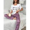 imageFloerns Womens Cartoon Print Short Sleeve Top with Long Pants Two Piece Pajama SetsWhite and Purple