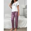 imageFloerns Womens Cartoon Print Short Sleeve Top with Long Pants Two Piece Pajama SetsWhite and Purple