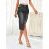 imageFloerns Womens Casual High Waisted Split Thigh Denim Jeans Midi SkirtBlack