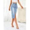 imageFloerns Womens Casual High Waisted Split Thigh Denim Jeans Midi SkirtLight Blue