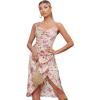 imageFloerns Womens Floral Print Cowl Neck Ruched Sleeveless Satin Slit Party DressBeigePink