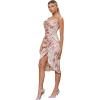 imageFloerns Womens Floral Print Cowl Neck Ruched Sleeveless Satin Slit Party DressBeigePink