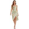 imageFloerns Womens Floral Print Cowl Neck Ruched Sleeveless Satin Slit Party DressGreen Multi