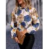 imageFloerns Womens Floral Print Long Sleeve High Neck Georgette Chiffon BlouseBrown Multi