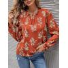 imageFloerns Womens Floral Print Long Sleeve High Neck Georgette Chiffon BlouseBurnt Orang