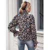 imageFloerns Womens Floral Print Long Sleeve High Neck Georgette Chiffon BlouseDark Blue