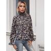 imageFloerns Womens Floral Print Long Sleeve High Neck Georgette Chiffon BlouseDark Blue
