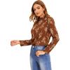 imageFloerns Womens Floral Print Long Sleeve High Neck Georgette Chiffon BlouseMocha Brown