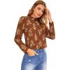 imageFloerns Womens Floral Print Long Sleeve High Neck Georgette Chiffon BlouseMocha Brown