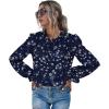 imageFloerns Womens Floral Print Long Sleeve High Neck Georgette Chiffon BlouseNavy Blue