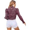 imageFloerns Womens Floral Print Long Sleeve High Neck Georgette Chiffon BlouseWine Red