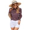 imageFloerns Womens Floral Print Long Sleeve High Neck Georgette Chiffon BlouseWine Red