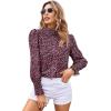 imageFloerns Womens Floral Print Long Sleeve High Neck Georgette Chiffon BlouseWine Red