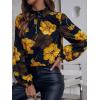 imageFloerns Womens Floral Print Long Sleeve High Neck Georgette Chiffon BlouseYellow Black Multi