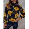 imageFloerns Womens Floral Print Long Sleeve High Neck Georgette Chiffon BlouseYellow Black Multi