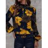 imageFloerns Womens Floral Print Long Sleeve High Neck Georgette Chiffon BlouseYellow Black Multi