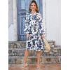 imageFloerns Womens Floral Print V Neck Ruffle Hem Lantern Long Sleeve Midi DressBlue Floral