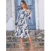 imageFloerns Womens Floral Print V Neck Ruffle Hem Lantern Long Sleeve Midi DressBlue Floral