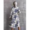 imageFloerns Womens Floral Print V Neck Ruffle Hem Lantern Long Sleeve Midi DressBlue White