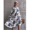 imageFloerns Womens Floral Print V Neck Ruffle Hem Lantern Long Sleeve Midi DressBlue White