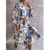imageFloerns Womens Floral Print V Neck Ruffle Hem Lantern Long Sleeve Midi DressBlue White