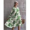 imageFloerns Womens Floral Print V Neck Ruffle Hem Lantern Long Sleeve Midi DressGreen