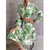 imageFloerns Womens Floral Print V Neck Ruffle Hem Lantern Long Sleeve Midi DressGreen