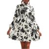 imageFloerns Womens Mock Neck Long Sleeve Floral Print Ruffle Short DressApricot Floral