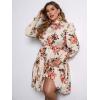 imageFloerns Womens Mock Neck Long Sleeve Floral Print Ruffle Short DressBeige Red Floral