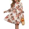 imageFloerns Womens Mock Neck Long Sleeve Floral Print Ruffle Short DressBeige Red Floral