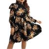 imageFloerns Womens Mock Neck Long Sleeve Floral Print Ruffle Short DressBlack Brown Floral