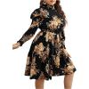 imageFloerns Womens Mock Neck Long Sleeve Floral Print Ruffle Short DressBlack Brown Floral