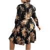 imageFloerns Womens Mock Neck Long Sleeve Floral Print Ruffle Short DressBlack Brown Floral