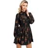 imageFloerns Womens Mock Neck Long Sleeve Floral Print Ruffle Short DressBlack Brown Flower