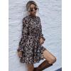 imageFloerns Womens Mock Neck Long Sleeve Floral Print Ruffle Short DressBlack Floral