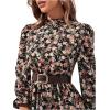 imageFloerns Womens Mock Neck Long Sleeve Floral Print Ruffle Short DressBlack Flower Multi