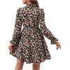imageFloerns Womens Mock Neck Long Sleeve Floral Print Ruffle Short DressBlack Flower Multi