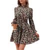 imageFloerns Womens Mock Neck Long Sleeve Floral Print Ruffle Short DressBlack Flower Multi