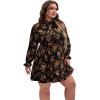 imageFloerns Womens Mock Neck Long Sleeve Floral Print Ruffle Short DressBlack Orange Flower