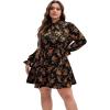 imageFloerns Womens Mock Neck Long Sleeve Floral Print Ruffle Short DressBlack Orange Flower