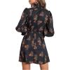 imageFloerns Womens Mock Neck Long Sleeve Floral Print Ruffle Short DressBlackBrown
