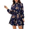imageFloerns Womens Mock Neck Long Sleeve Floral Print Ruffle Short DressBoho Navy Floral