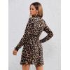 imageFloerns Womens Mock Neck Long Sleeve Floral Print Ruffle Short DressBrown Leopard