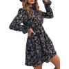 imageFloerns Womens Mock Neck Long Sleeve Floral Print Ruffle Short DressDark Blue