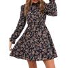 imageFloerns Womens Mock Neck Long Sleeve Floral Print Ruffle Short DressDark Blue