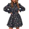 imageFloerns Womens Mock Neck Long Sleeve Floral Print Ruffle Short DressDark Blue