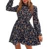 imageFloerns Womens Mock Neck Long Sleeve Floral Print Ruffle Short DressDark Blue