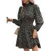 imageFloerns Womens Mock Neck Long Sleeve Floral Print Ruffle Short DressDark Green