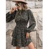 imageFloerns Womens Mock Neck Long Sleeve Floral Print Ruffle Short DressDark Green